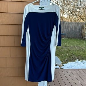Lauren Ralph Lauren Ruched Navy & Cream Dress